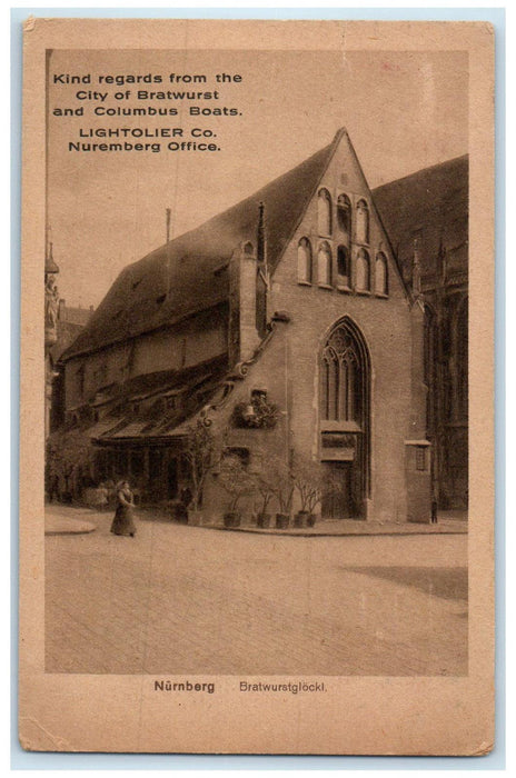 c1920's Bratwurst Glockl Nuremberg Germany Lightolier Co. Antique Postcard