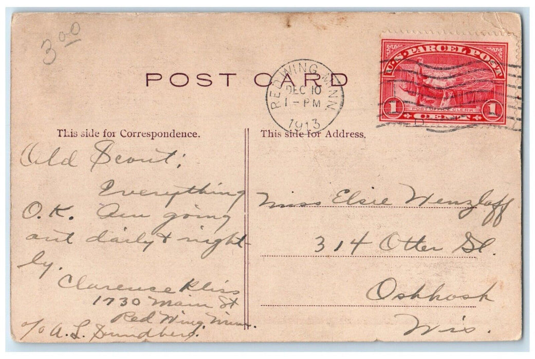 1913 Valentine Couple Love At First Sight Red Wing Minnesota MN Posted Postcard