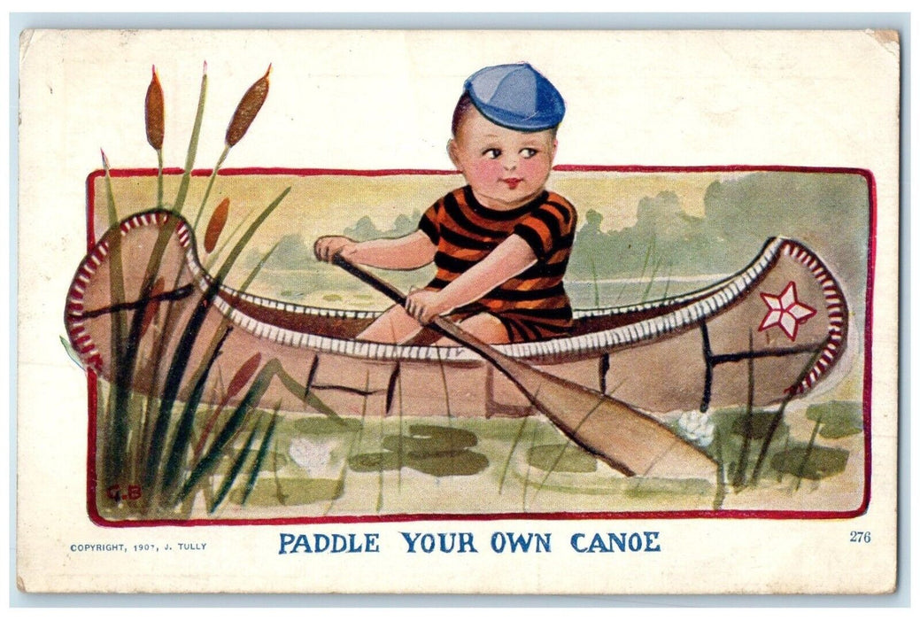 1909 Little Child Canoeing Paddle Your Own Canoe Washington Ohio OH Postcard