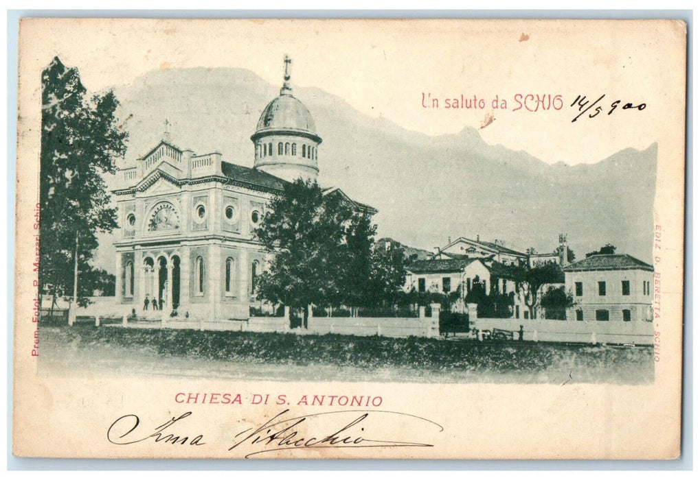 1900 Church of S. Antonio Greetings from Schio Italy Posted Postcard