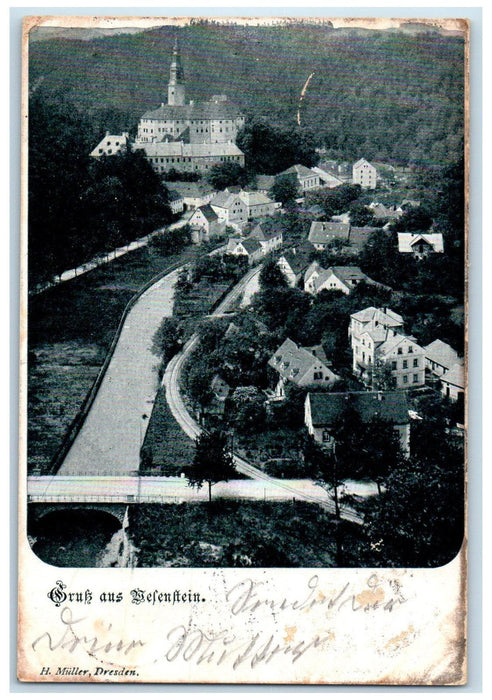 1900 River Bridge Houses View Greetings from Befenstein Posted Postcard