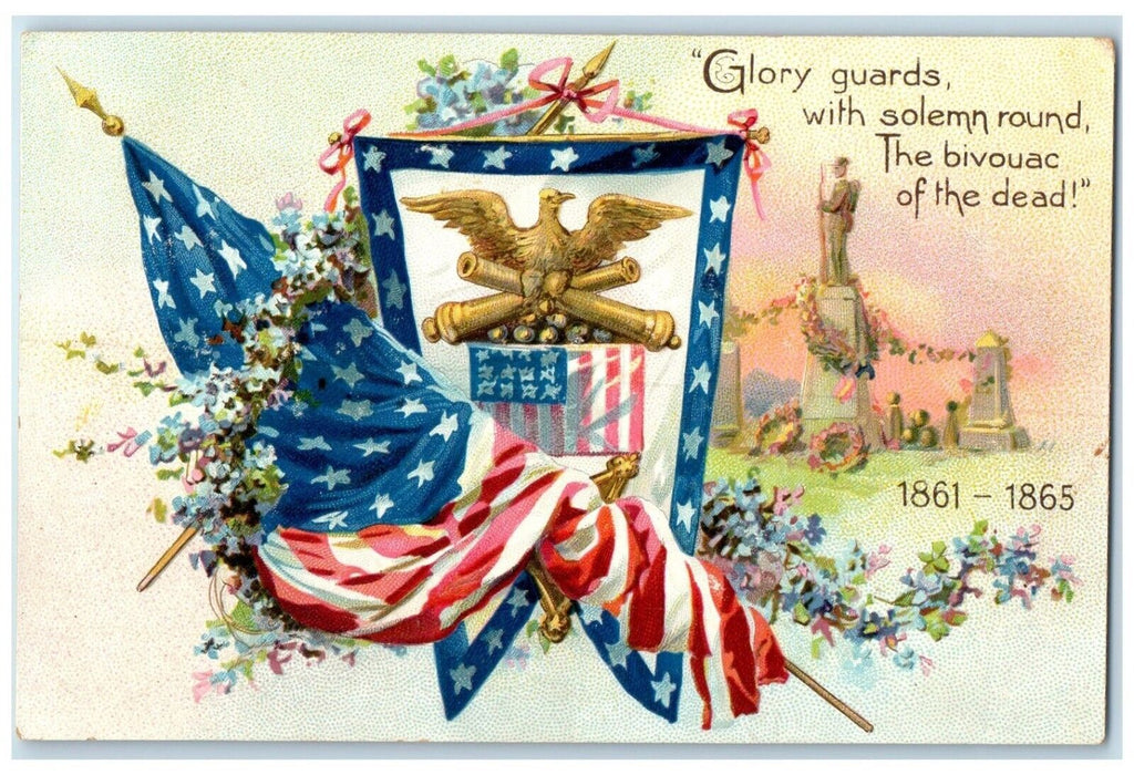 c1910's Decoration Day Civil War Patriotic Monument Flowers Tuck's Postcard