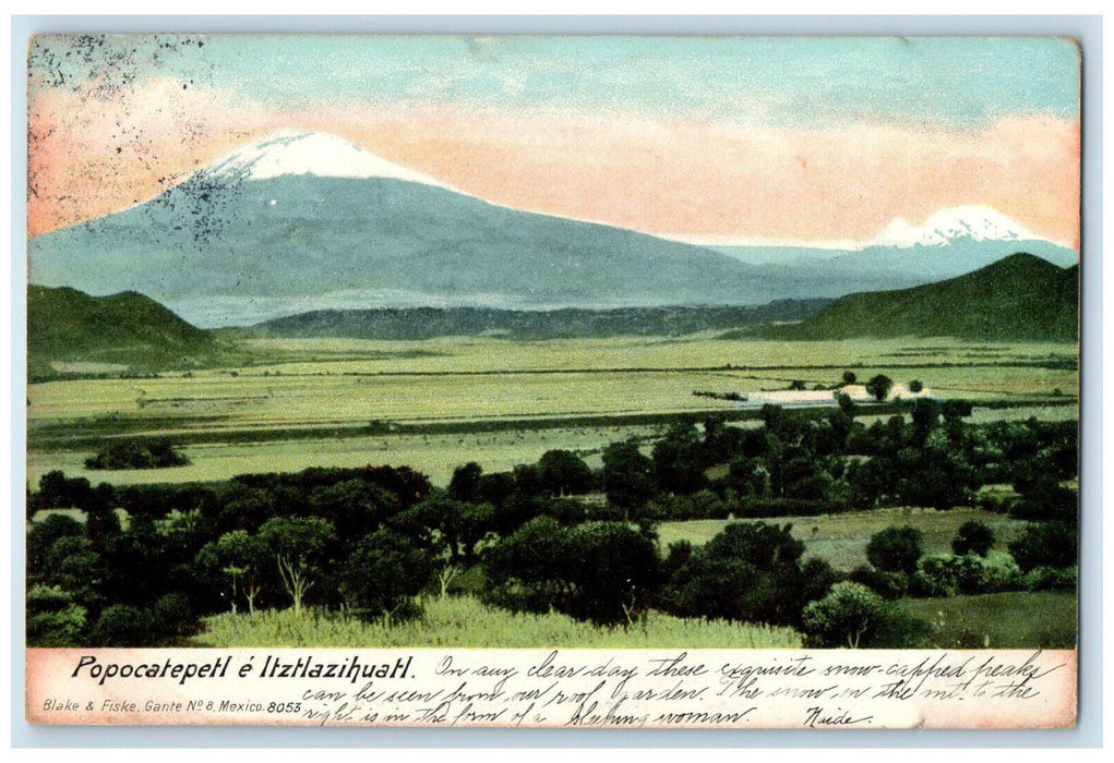 1906 Popocatepetl and Iztaccihuatl Mountains in Mexico Antique Posted Postcard