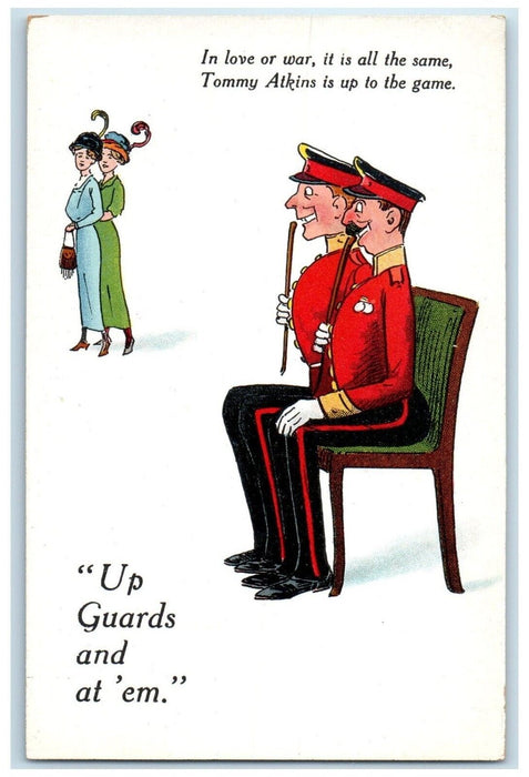 c1910's Up Guards Couple Romance England Humor Unposted Antique Postcard