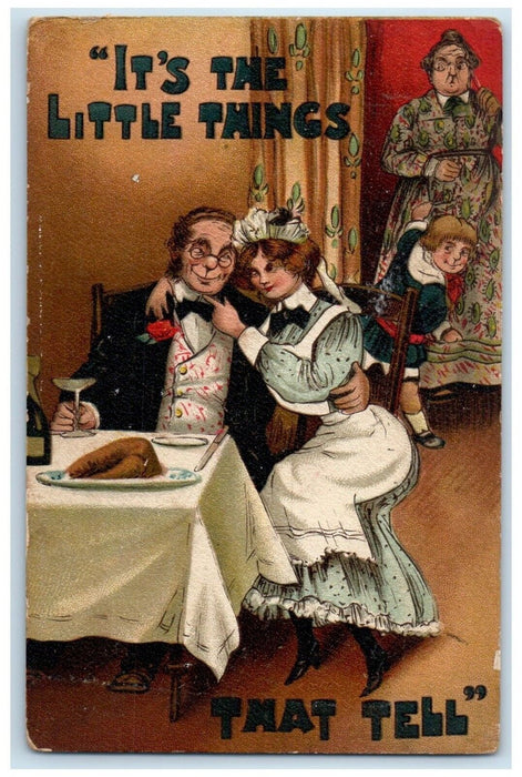 c1910's Cheating Husband Maid Dinner Martens Ferry Ohio OH Antique Postcard