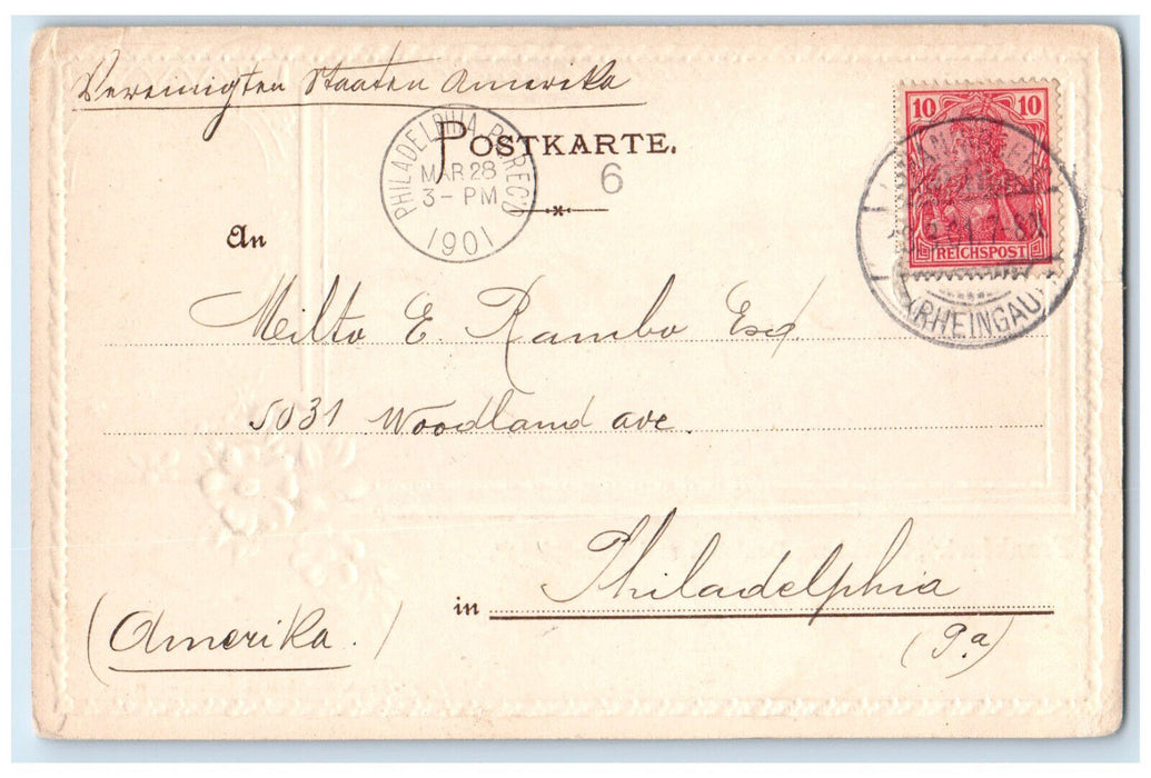 1901 Gutenberg Monument & Gotheplatz Frankfurt Germany Embossed Postcard