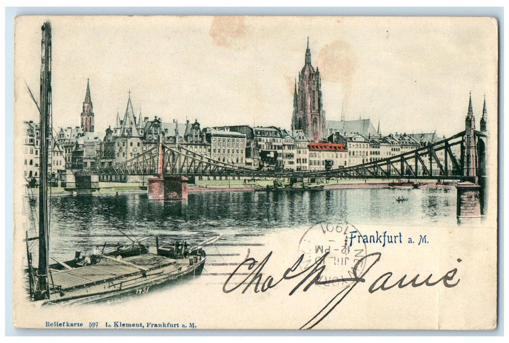1901 Boat Landing Bridge Buildings in Frankfurt Germany Antique Postcard