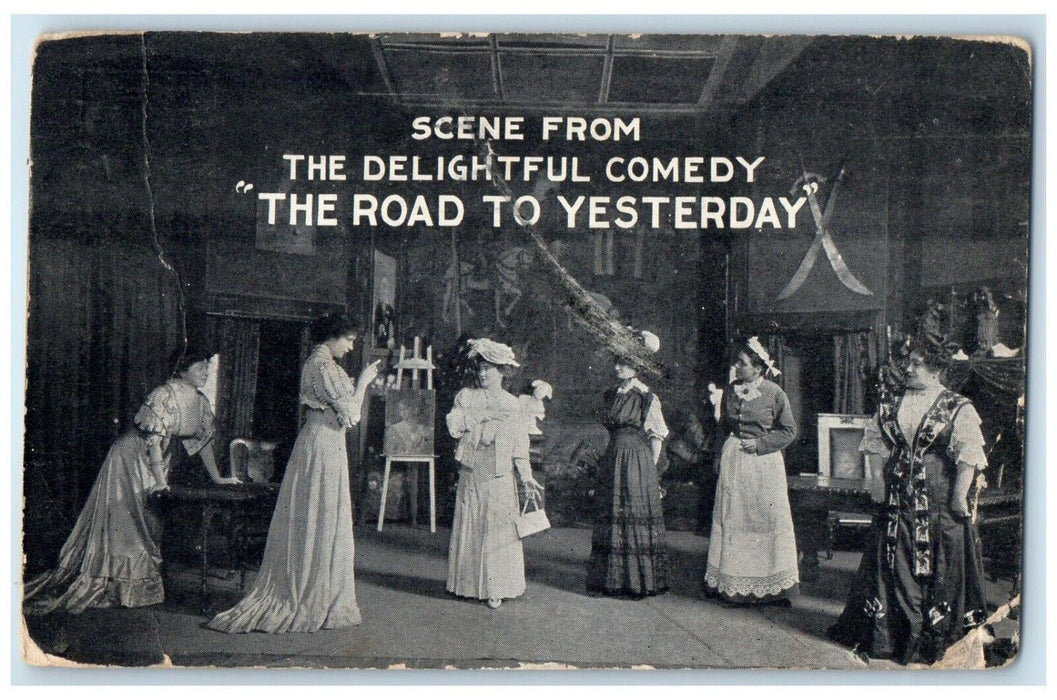 1908 Scene From The Delightful Comedy Theatre Play Crawfordsville IN Postcard