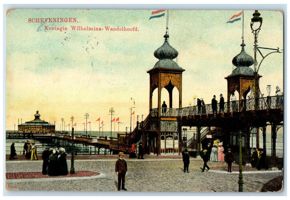 1916 Scheveningen Koningin Wilhelmina-Wandelhoofd Netherlands Antique Postcard