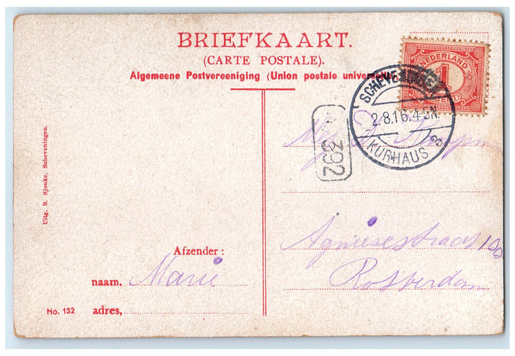 1916 Scheveningen Koningin Wilhelmina-Wandelhoofd Netherlands Antique Postcard
