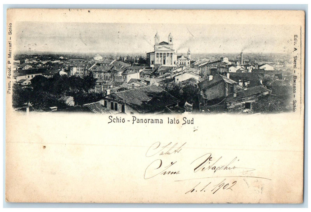 1902 Building Tower View Schio Panorama South Side Italy Antique Postcard