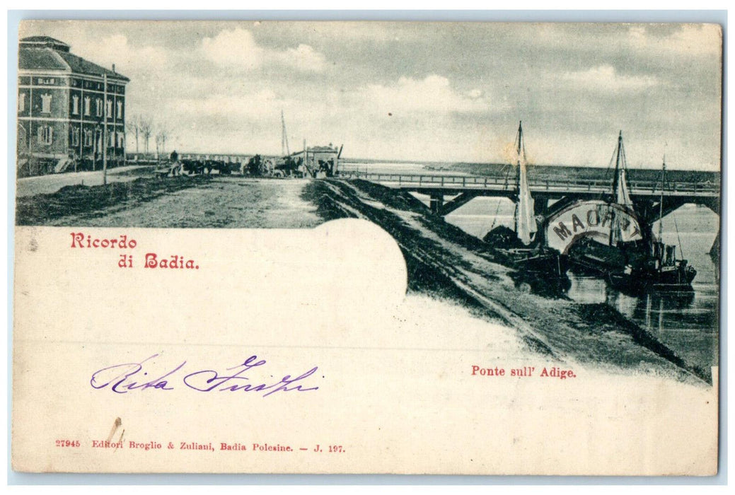 1900 Memory of Badia Bridge on the Adige Italy Posted Antique Postcard