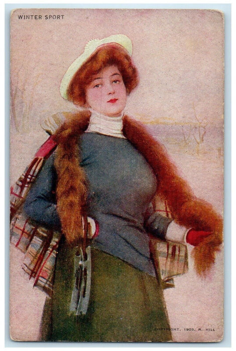 c1905 Pretty Woman Wearing Winter Sports Ice Skating Unposted Antique Postcard