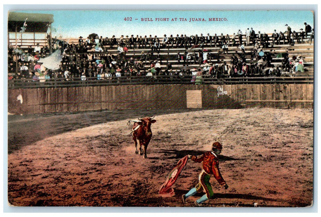 1911 Audience Enjoying Bull Fight at Tijuana Mexico Posted Antique Postcard