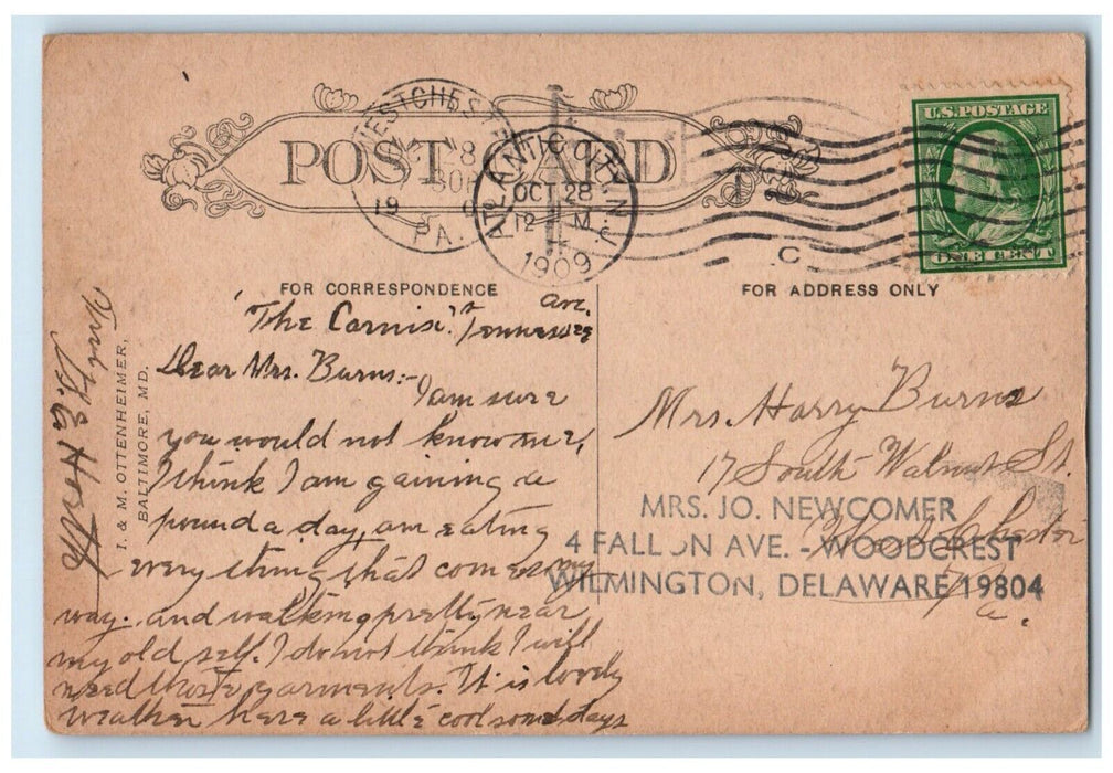 1909 The Surf Boat Schooner Atlantic City NJ, Westchester PA Antique Postcard