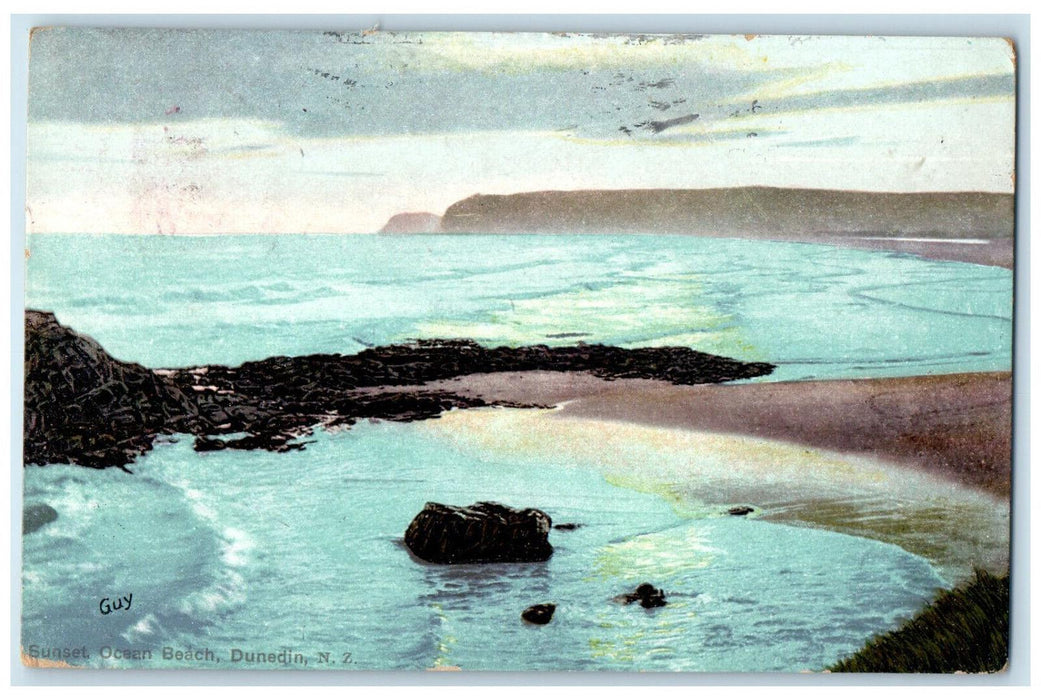 1907 Sunset Ocean Beach Dunedin New Zealand Avon PA Antique Posted Postcard