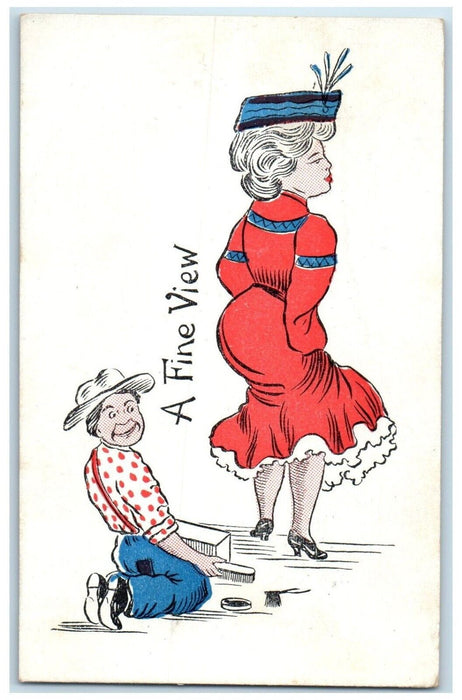 c1905 Man Shoe Cleaner A Fine View Peeping Tom Risque Unposted Antique Postcard
