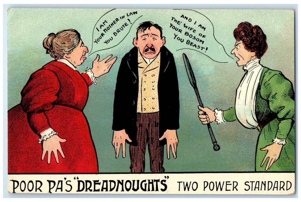 c1910's Poor Pa's Dreadnoughts Two Power Standard Comic Humor Antique Postcard