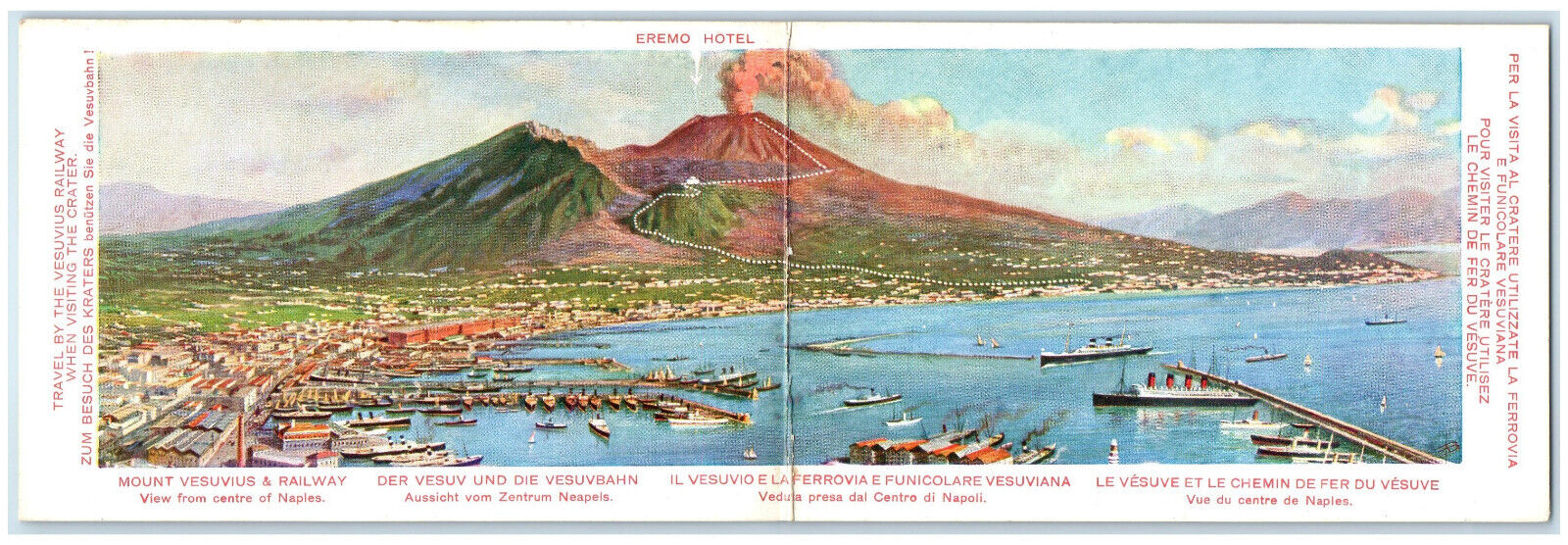 c1920's Eremo Hotel Mount Vesuvius & Railway Italy Panorama Fold Out Postcard