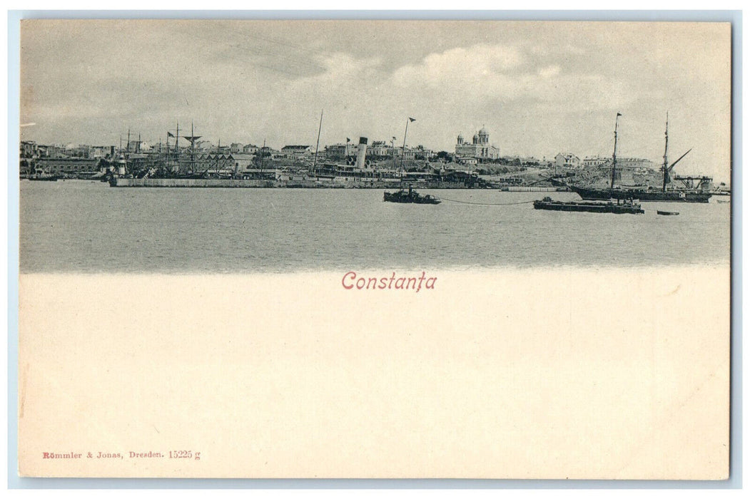 c1905 Boat and Ship Sailing Landing Buildings in Constanta Romania Postcard