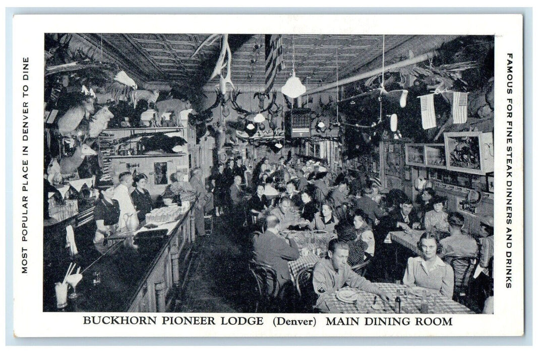 1940 Buckhorn Pioneer Lodge Main Dining Room Restaurant Denver Colorado Postcard