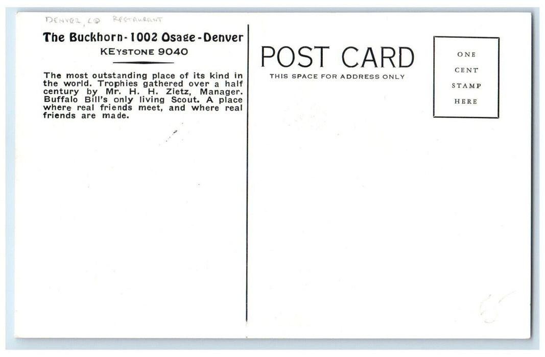 1940 Buckhorn Pioneer Lodge Main Dining Room Restaurant Denver Colorado Postcard