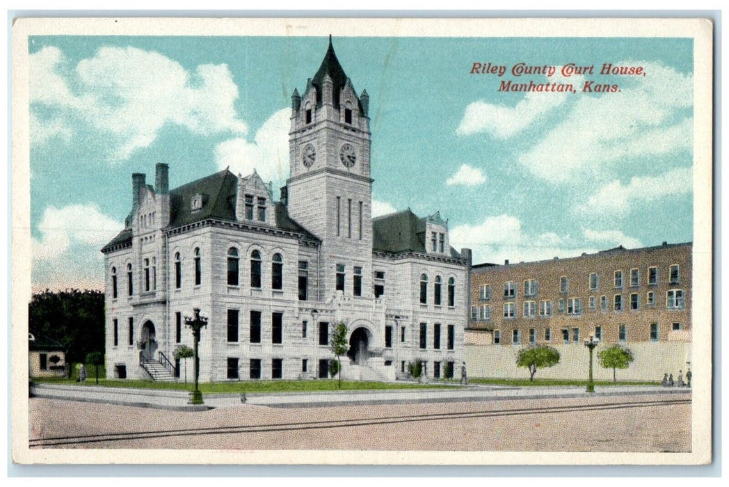 c1910 Exterior View Riley County Court House Building Manhattan Kansas Postcard