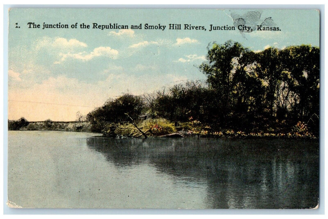 1917 Junction Republican Smoky Hill Rivers Junction City Kansas Vintage Postcard