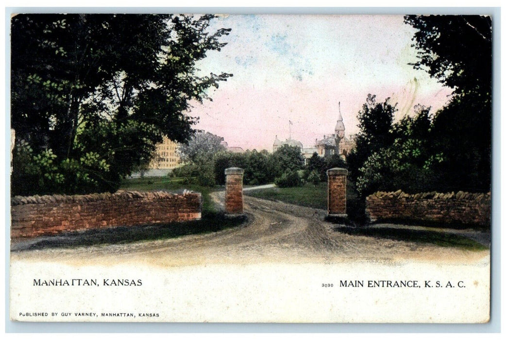 1918 Main Entrance K S A C Manhattan Kansas KS Unposted Vintage Antique Postcard