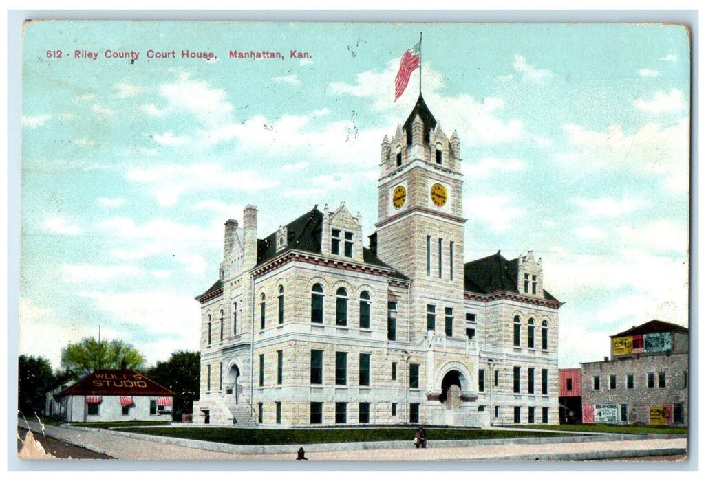 1911 Exterior View Riley County Court House Building Manhattan Kansas Postcard