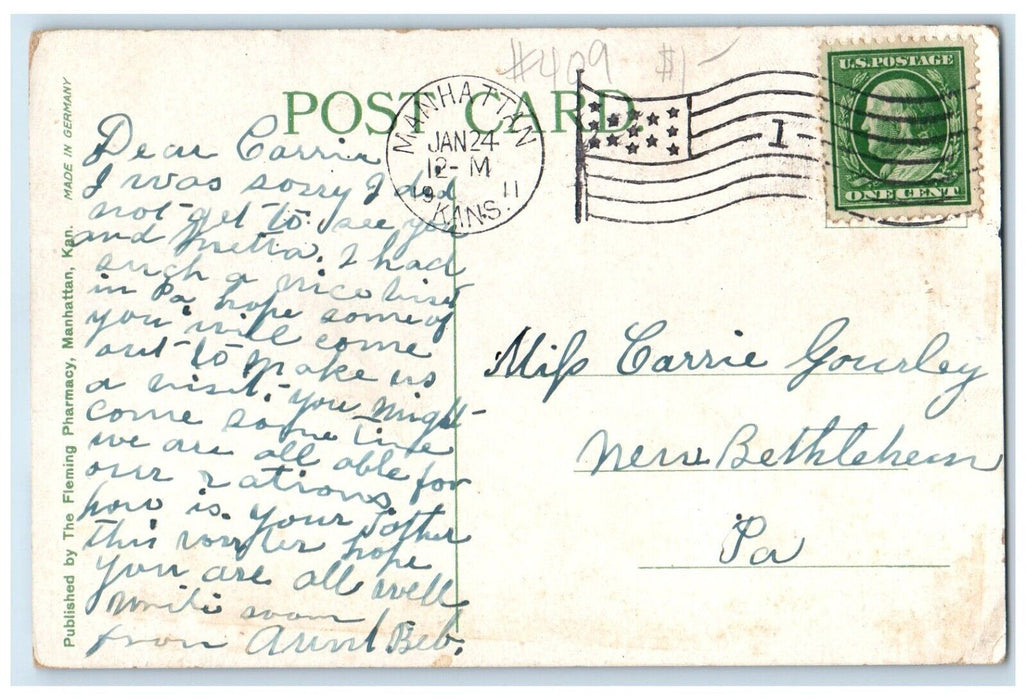 1911 Exterior View Riley County Court House Building Manhattan Kansas Postcard