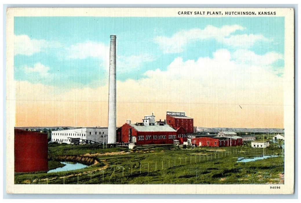 c1940 Exterior View Carey Salt Plant Building Hutchinson Kansas Antique Postcard