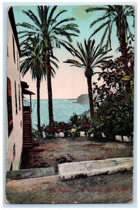 1914 View of the Sea in Las Palmas San Andres Spain Posted Postcard