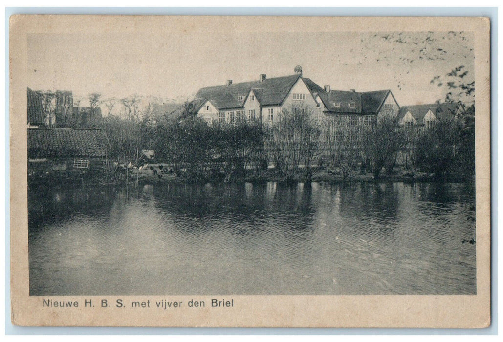 c1920's Nieuwe H.B.S. Met Vijver Den Briel Brielle Netherlands Postcard