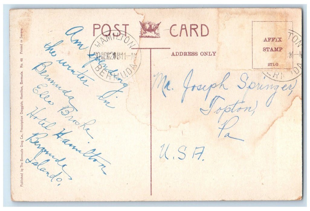 1920 Scene of Road to Elba Beach Bermuda North America Posted Postcard