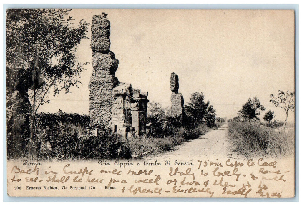 c1905 Via Appia and Tomb of Seneca Rome Italy Posted Antique Postcard