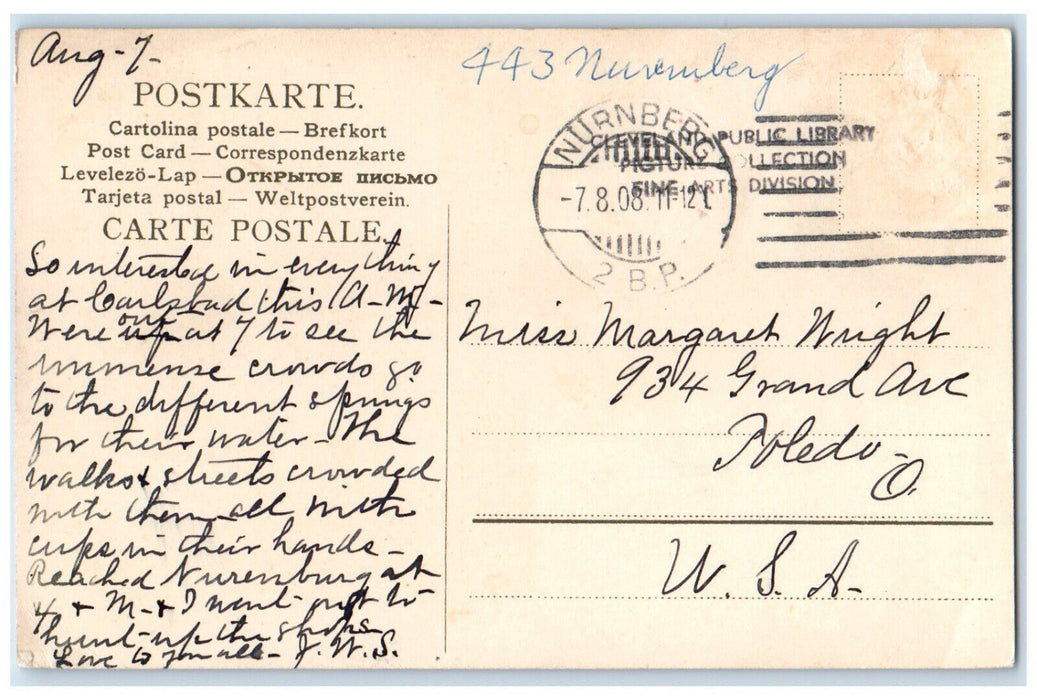 1908 Grand Hotel Nuremberg Germany Rudolf Lotz Multiview Antique Postcard