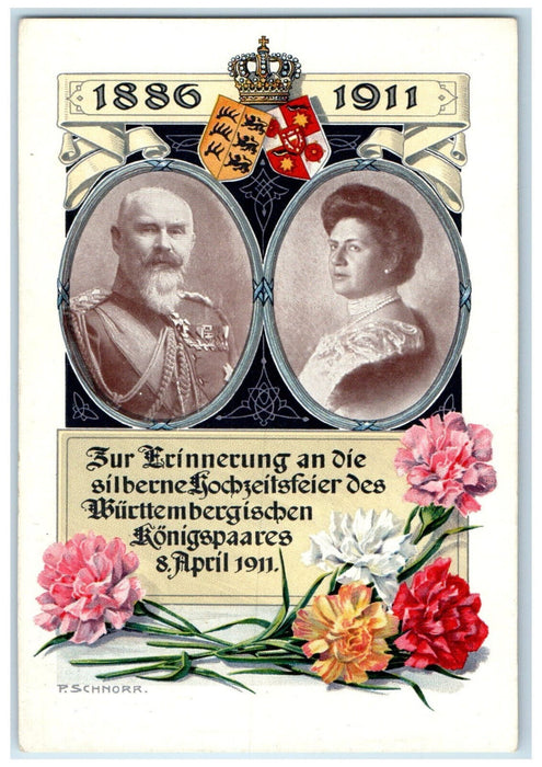 1911 To Commemorate Silver Wedding of Wurttemberg Royal Couple Postcard