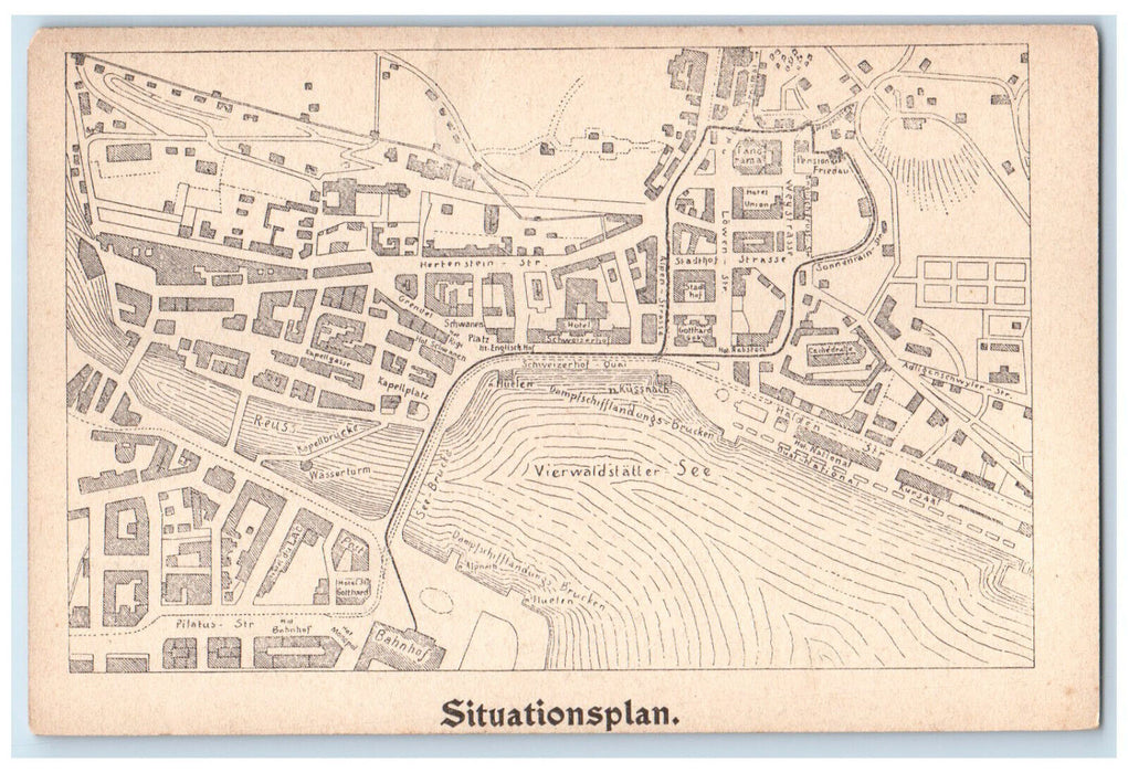 c1905 Panorama Lucerne Pension Friedau Situationsplan Switzerland Postcard