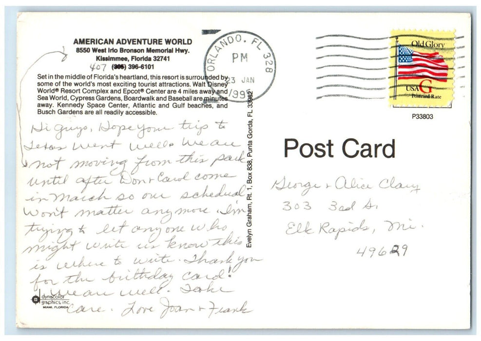 1995 Aerial View Of American Adventure World Kissimmee Florida FL Postcard
