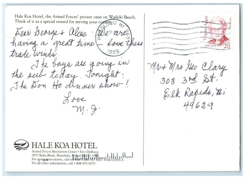 1955 View Of Hale Koa Hotel On The Beach At Waikiki Hawaii HI Vintage Postcard