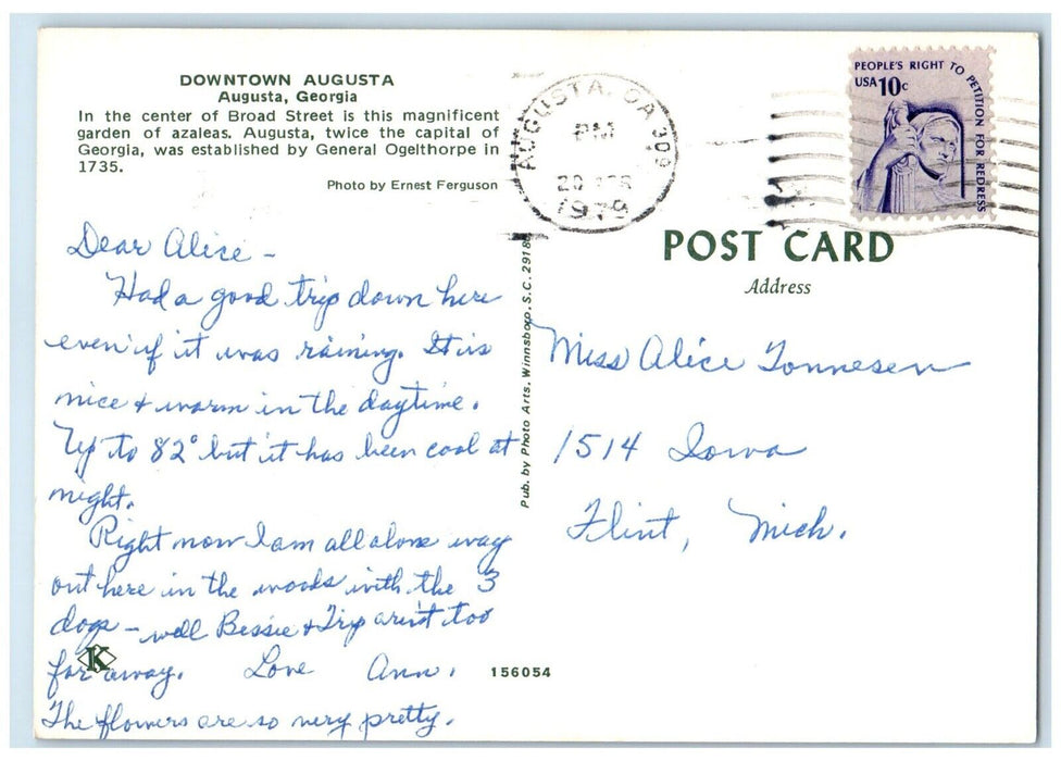 1979 Downtown Magnificent Garden Water Fountain Augusta Georgia GA Postcard