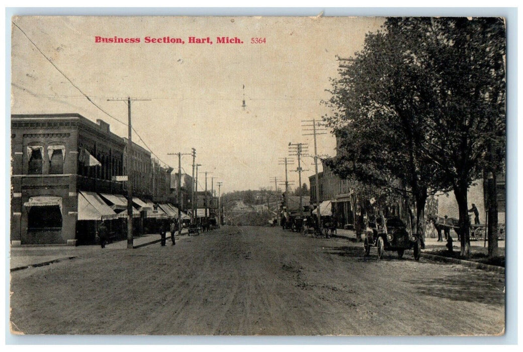 1910 Business Section Dirt Road Stores Car Hart Michigan MI Antique Postcard