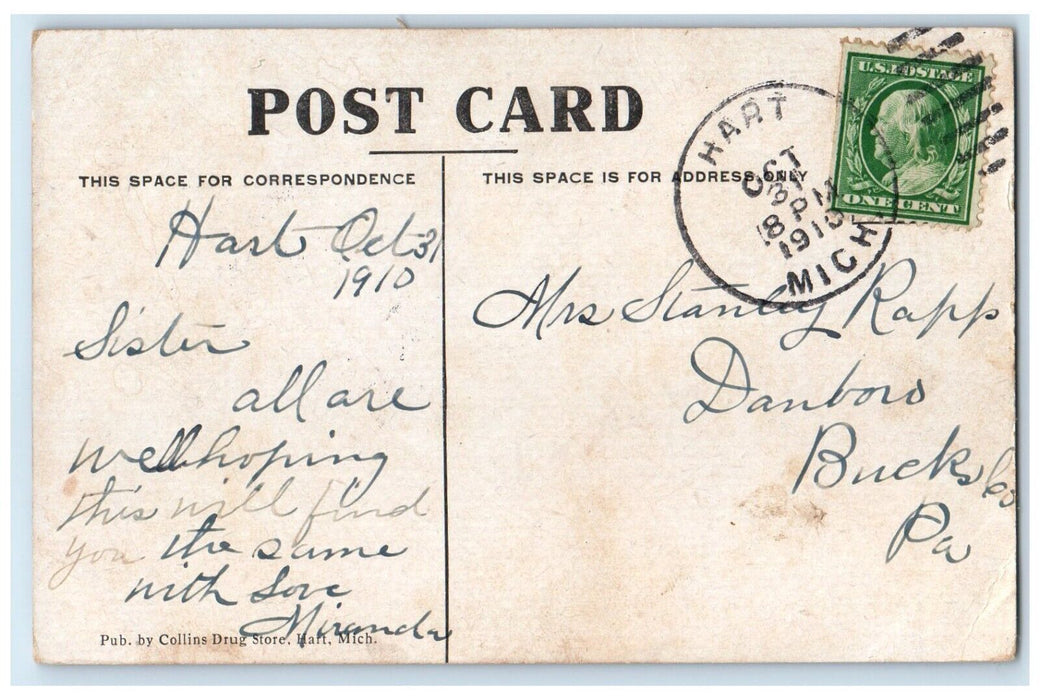 1910 Business Section Dirt Road Stores Car Hart Michigan MI Antique Postcard