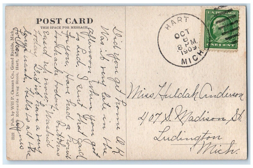 1909 Soldiers Monument Cannon Trees Hart Michigan MI Posted Antique Postcard