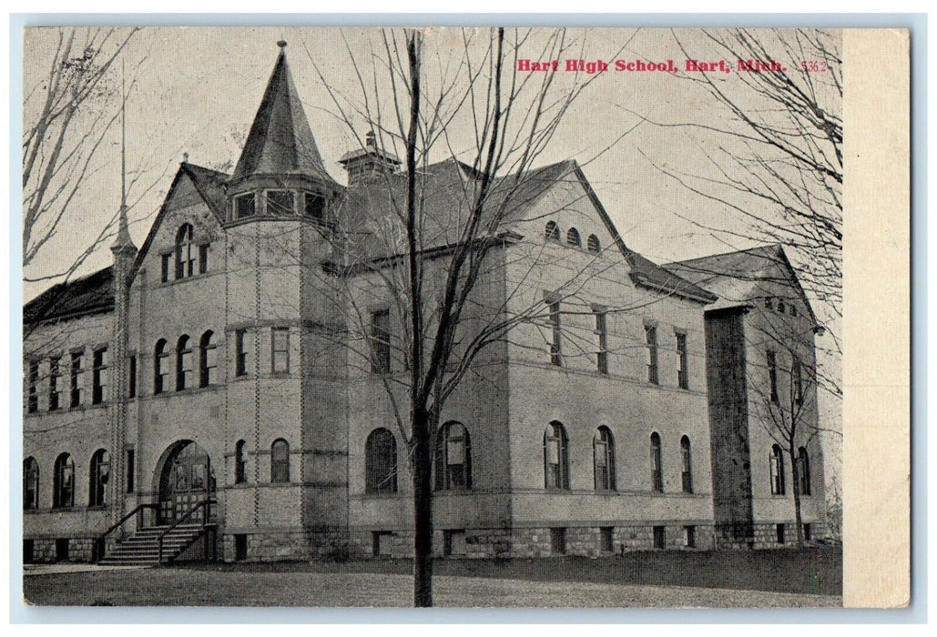 1910 Hart High School Building Campus Hart Michigan MI Posted Antique Postcard