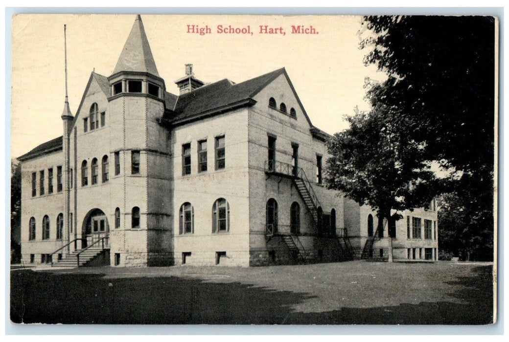 c1930's High School Building Campus Hart Michigan MI Posted Vintage Postcard