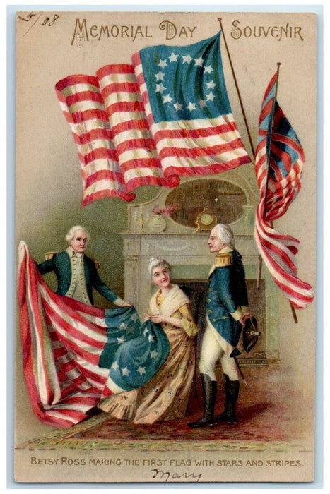 1908 Memorial Day Betsy Ross Making First Flag With Stars Patriotic Postcard