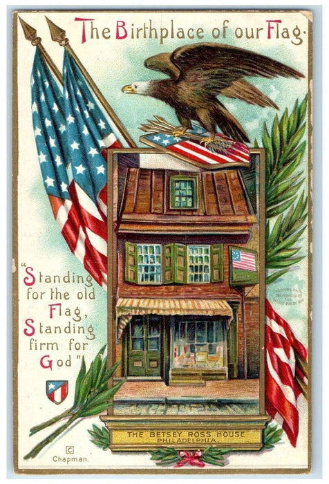 c1910's Birthplace Of Flag The Betsy Ross House Patriotic Clapsaddle Postcard