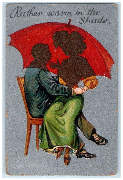 1909 Sweet Couple Romance Rather Warm In The Shade Ironton Ohio OH Postcard